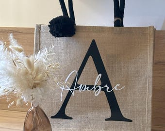 Personalized jute bag-First name-jute tote-personalized bag-mom-small things-everything-accessory-Mother&#39;s Day-nanny-ATSEM-Mom