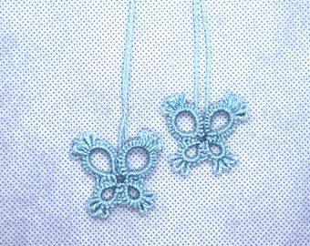 Set of 2 Handmade Tatted Lace Blue Butterfly Purse Charm/Luggage Tags