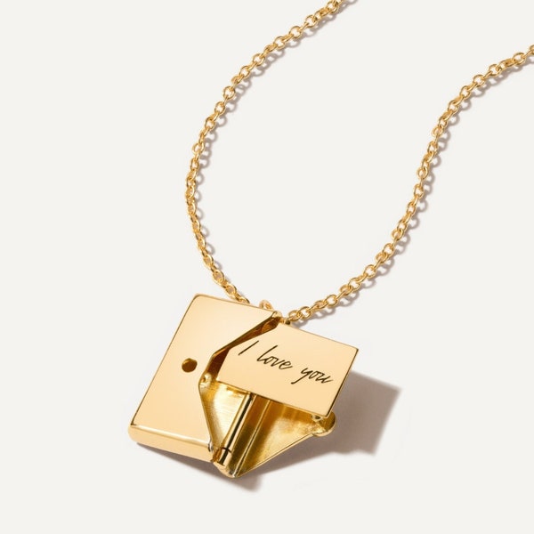 Love Letter Envelope Necklace With a Message Custom Engraving Locket Unique Pendant Gold Siver Rose Gold Your Design Beautiful Gift Mum Wife