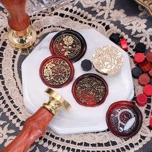 Rose Designs Timbro con sigillo di cera, timbro personalizzato, sigillo di cera sulla testa con timbro in metallo, sigillo su busta di cera fusa, set di stufe con bruciatore a cera per matrimoni