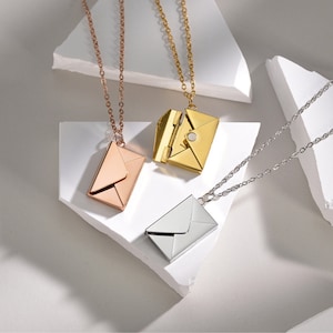 Collar De Sobre Con Mensaje Regalo De San Valentín Carta De Amor Grabado Personalizado Medallón Colgante Único Oro Plata Oro Rosa Tu Diseño Secreto