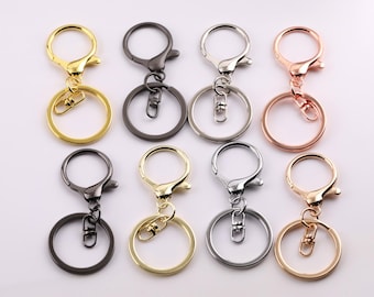 10/50 pcs Lobster Clasp Key Ring For Keychain, Metal Key Ring with Clasp, Gold Silver Rose Gold Black Swivel Lobster Clasp Keyring