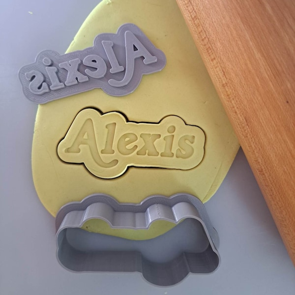 Personalized Name cookie cutter and stamp set. Serif font name outline and solid character name stamp biscuit. (Plaque Cutter not included)