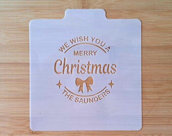 Personalized Christmas Cookie Stencil featuring your family name. 7 mil white opaque mylar template.