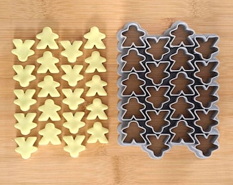 Multiple 1&quot; Meeple cookie cutter.  20 tiny meeple biscuits. Easy twenty meeples in one. 3D Printed PLA fondant, clay