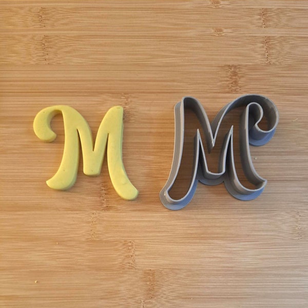 Uniquely shaped Letter M cookie cutter.  Initials plaque biscuit. 3D Printed PLA fondant, dough, plasticine, Play-Doh, clay cutter