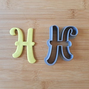 Cortador de galletas con forma única de letra H. Galleta con placa de iniciales. Fondant PLA impreso en 3D, masa, plastilina, Play-Doh, cortador de arcilla
