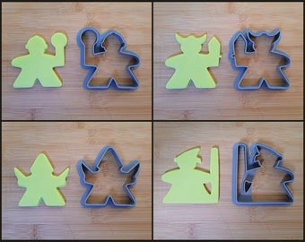Set of 4  DnD Lords of Waterdeep meeple Dndeeple Fighter Cleric Rogue Wizard cookie cutter bundle.  Game Night Biscuits. 3d printed PLA
