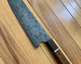 Hand Forged Damascus Chef Knife – 10" Handmade Kitchen Knife, Desert Ironwood & African Blackwood Handle