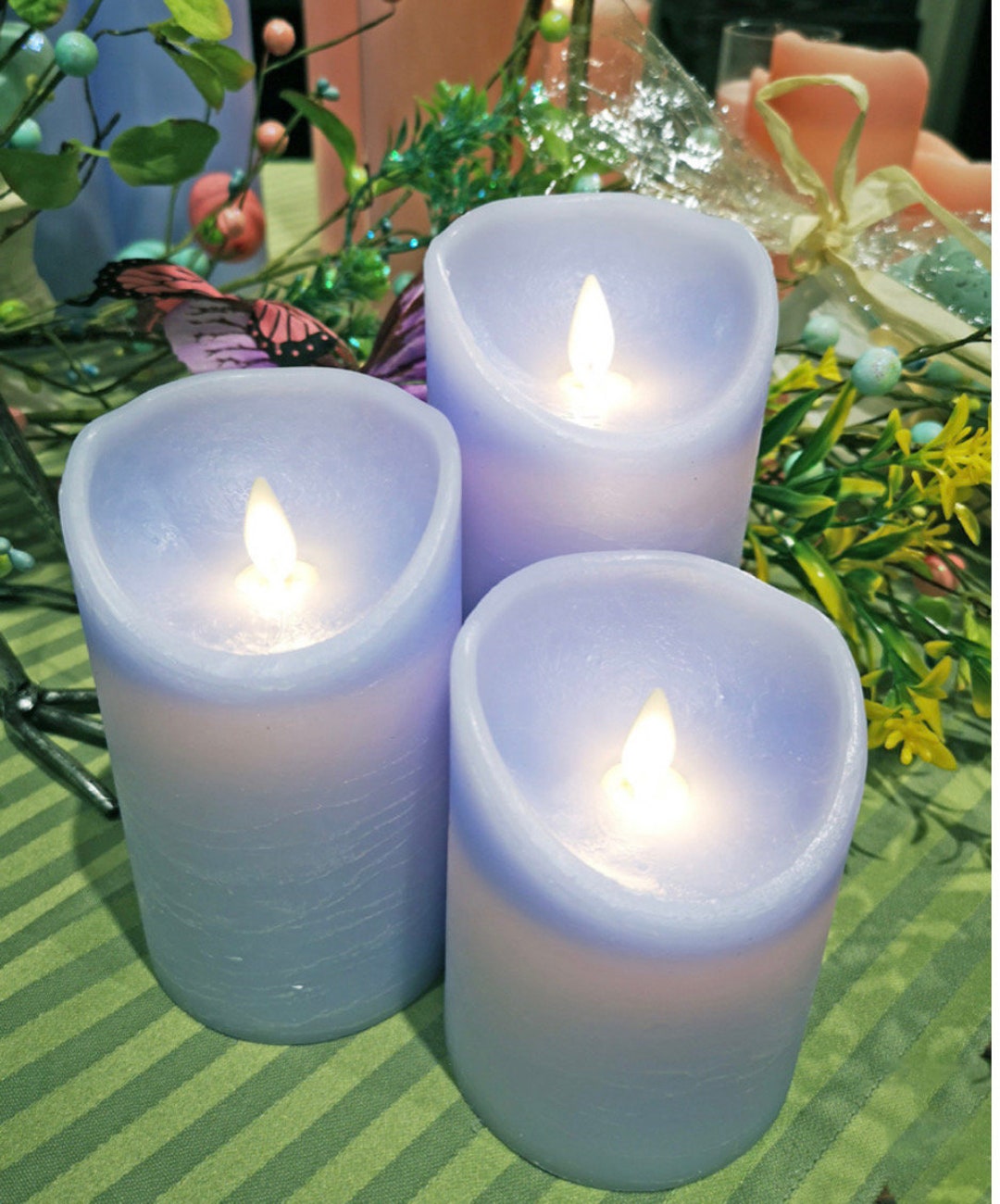 Flameless Flickering Wick Pillar Candles Set of 3 Etsy