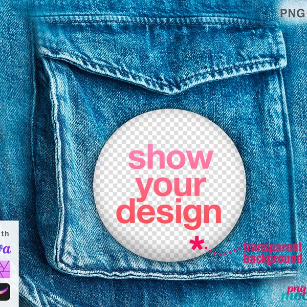 Round pin back button PNG Mockup with transparent background to show your design use with Canva JPG DIY Sublimation Print on demand button