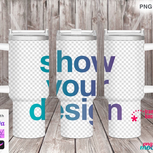 40oz Tumbler with handle PNG Wrap Mockup with transparent background to use with Canva JPG Show your design template Printed Dye Sublimation