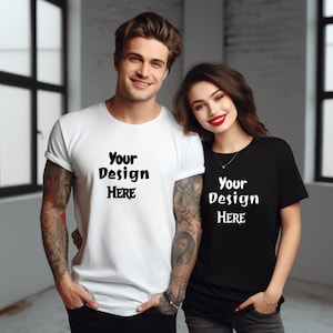 Couples T-shirt Mockup, black and White Bella Canvas Couple Mockup, , Couples  Mocks, 3001 Men and Women, Multiple Shirts