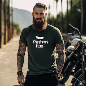 Military Green Bella Canvas 3001 Mockup | Short Sleeve Shirt | Male Mock ,male tshirt mock-up,  3001 Man T-shirt Mockup, Military Green