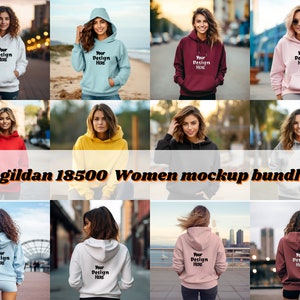 Gildan 18500 Hoodie Mockup Bundle, Front Back and Combo, Gildan 18500 Model Mockups ,Hoodie Mock Ups for Women ,Lifestyle Mockups