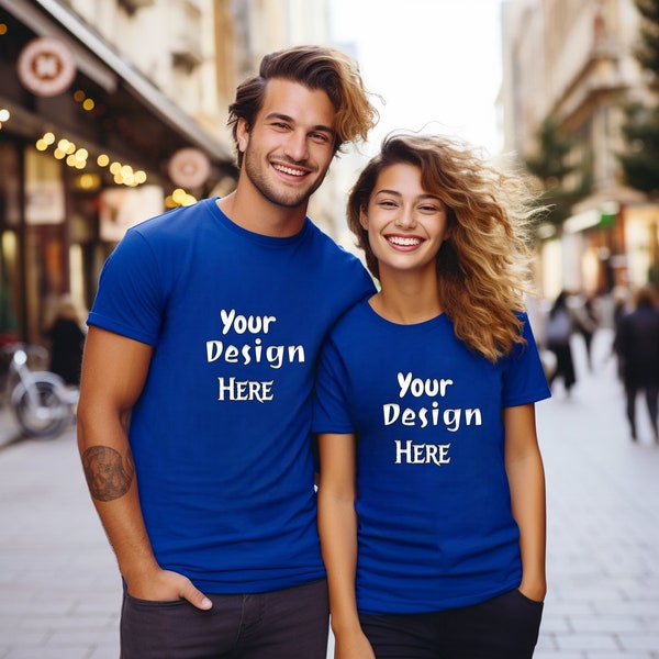 Couples T-shirt Mockup, Royal blue Bella Canvas Couple Mockup, Royal blue Couples  Mocks, 3001 Men and Women, Multiple Shirts