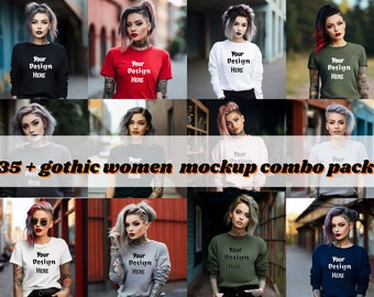 35+ Gothic women Bella Canva + Gildan 18000 combo pack bundle, Goth Mockup Punk Model Mockup , Gothic Mockup, Goth Mockup, Rock Mockup