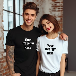Couples T-shirt Mockup, black and White Bella Canvas Couple Mockup, , Couples  Mocks, 3001 Men and Women, Multiple Shirts