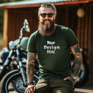 Military Green Bella Canvas 3001 Mockup | Short Sleeve Shirt | Male Mock ,male tshirt mock-up,  3001 Man T-shirt Mockup, Military Green