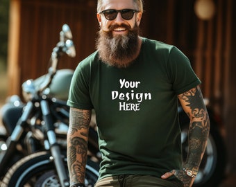 Military Green Bella Canvas 3001 Mockup | Unisex Short Sleeve T-Shirt (PNG)
