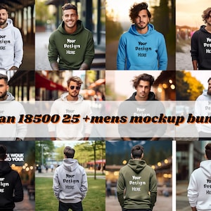 Gildan 18500 Mockup BUNDLE Male, Front Back and Combo, Hoodie Mock Ups for Men Hooded Sweatshirt Outdoor Manly Hoody Mock-up,  Gildan Mockup