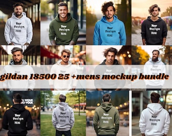Gildan 18500 Mockup BUNDLE Male, Front Back and Combo, Hoodie Mock Ups for Men Hooded Sweatshirt Outdoor Manly Hoody Mock-up,  Gildan Mockup
