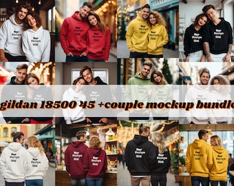 Gildan 18500 COUPLE Mockup BUNDLE , Front Back and Combo,  Couple Sweatshirt Mockups, Sweatshirt Model Mockup, Couple Mockup, Trendy Gildan