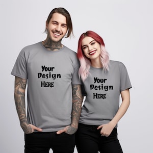 Gothic Couples T-shirt Mockup, Athletic Heather Bella Canvas Couple Mockup, Gothic Couples  Mocks, 3001 Men and Women, Multiple Shirts