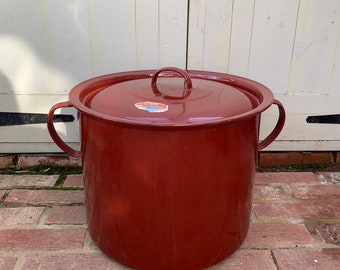 Large Vintage Stockpot, Enamelware Stockpot