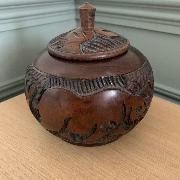 Wooden carved tobacco pot, trinket pot