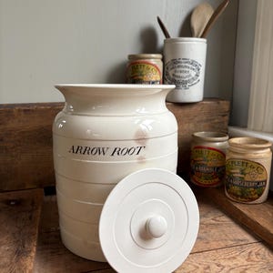 Very Large Antique Ironstone Arrowroot Storage Jar: Farmhouse Kitchenalia