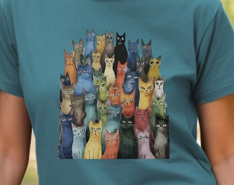 Cat Lover T - Stacked Cats Design Comfort Colors Vintage Look Shirt