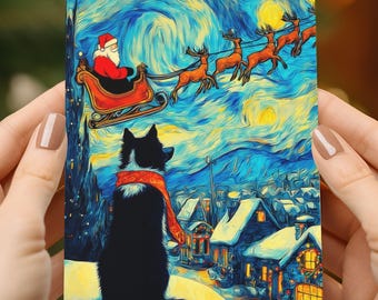 Custom Starry Night Dog Christmas Card Set, Personalized Holiday Cards with Envelopes, Dog Lover Gift