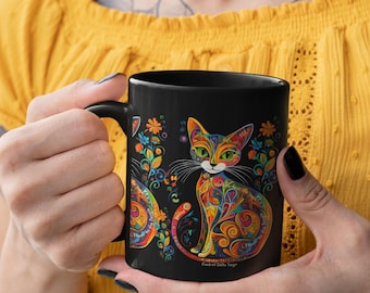 Thai Art Cat Subtle Anti Trump Coffee Mug, Hidden Message 11oz or 15oz Mug, Black Ceramic, Dishwasher Safe