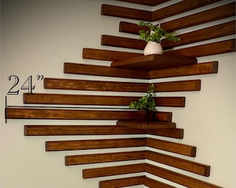 LARGE Corner Shelf Premium, 24in, Corner Shelves, Decor, Floating, Custom Wall Shelf, Corner Art, Geometric, Wood, KrackenWall, Slat, Unique