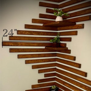 LARGE Corner Shelf Premium, 24in, Corner Shelves, Decor, Floating, Custom Wall Shelf, Corner Art, Geometric, Wood, KrackenWall, Slat, Unique