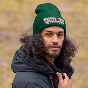 sticky greens marijuana cuffed beanie breathable comfortable winter the fall autumn headwear head warming hat unisex clothing cold weather