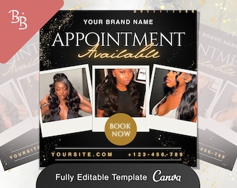 Appointment Available Flyer |  Booking Open Beauty Salon Now Braid Wig Lashes Stylist  Instagram Editable Canva Template