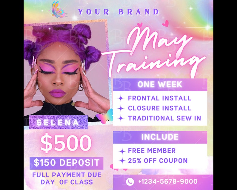 Editable Hair Training Course Flyer Hair Class Extension Beauty Course