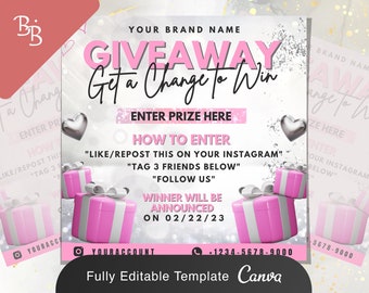 DIY Tombola Giveaway Flyer | DIY Business Branding Boutiquen Lash Salon Makeup Vorgefertigte Bearbeitbare Canva Vorlage