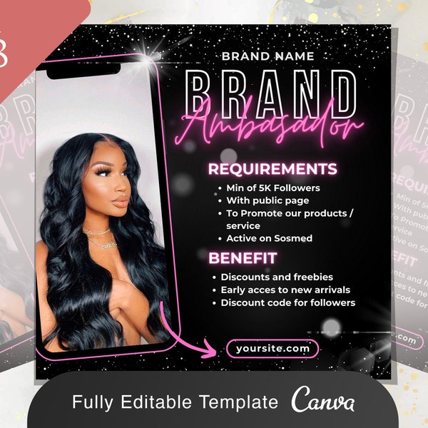 Brand Ambassador Flyer | DIY Beauty Branding Lash Hair Salon Hairstylist Makeup Social Media Editable Canva Template