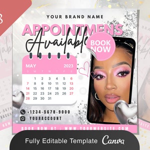 Appointment Lash Extension Flyer | DIY Available Bookings Open Social Media Content Editable Template