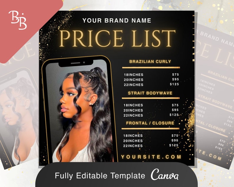 Hair Pricelist Flyer Beauty Salon Modern Pricing Braid Wig Lashes