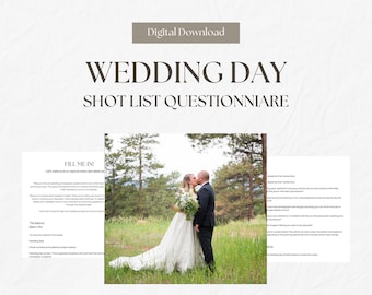 Photo Shot List Questionnaire for the Bride and Groom, Canva Editable,Wedding Photography Client Questionnaire Form,Wedding Client Checklist