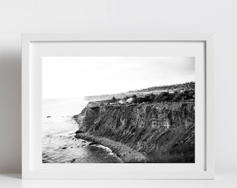Black and White Palos Verdes Cliffs,Digital Art,Landscape Portrait,Digital Download,Printable Portrait,Landscape Painting,Printable Wall Art