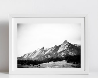 Black and White Boulder Flatirons, photography, digital print