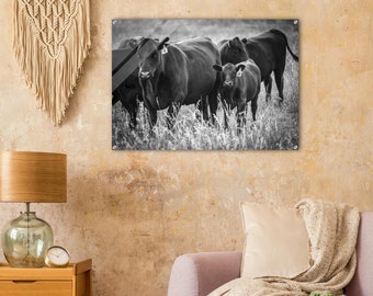 Black and White Cow and Baby Calf Acrylic Wall Art, Nature Wall Art