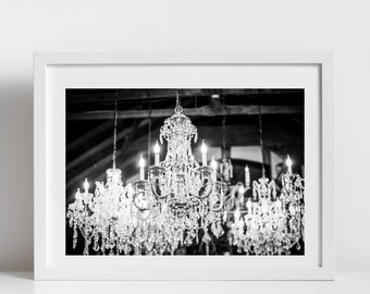 Black and White Chandelier Digital Download Photo | Elegant Home Decor Wall Art