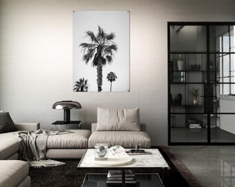 Black And White Palm Tree, ACRYLIC Glass, Modern Beach Print, Minimalist Beach Poster, Bedroom Decor, Above Bed Wall Art
