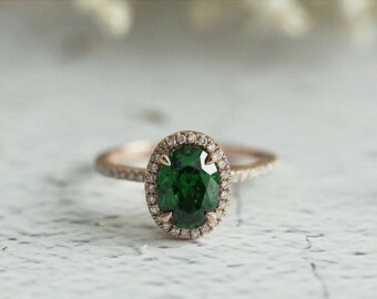 1.50 Ct Oval Cut Emerald Halo Wedding Engagement Ring, Women's Ring, bride Ring, 14k Rose Gold Finish, Bridesmaids Ring, Anniversary Ring